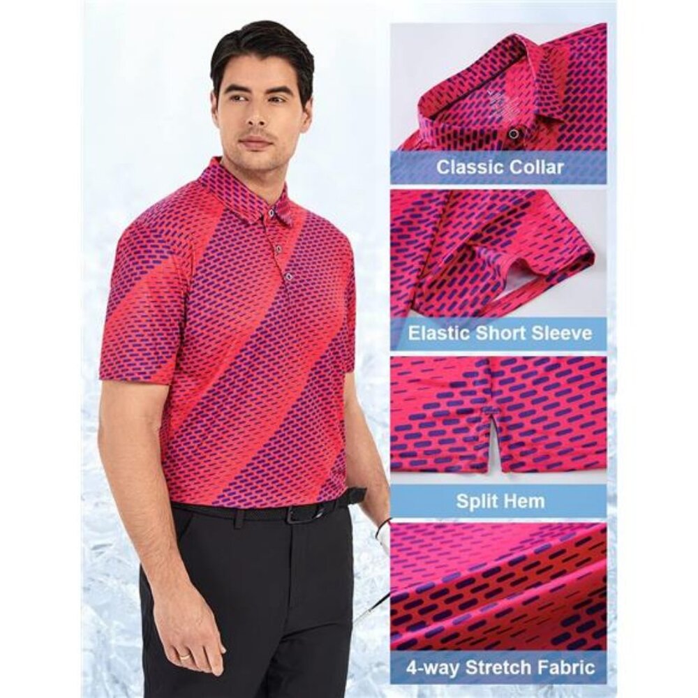 Golf Shirts for Men Dry Fit Print Moisture Wicking Performance - Picture 3 of 7
